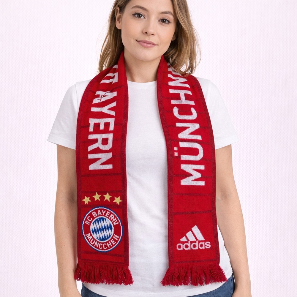 FC Bayern München Adidas Red Knit Soccer Scarf Fringe